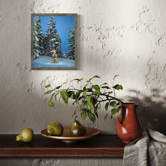 Original Oil Painting Landscape Christmas Lights Snowy Winter Forest 8x10 Signed - Picture 5 of 6